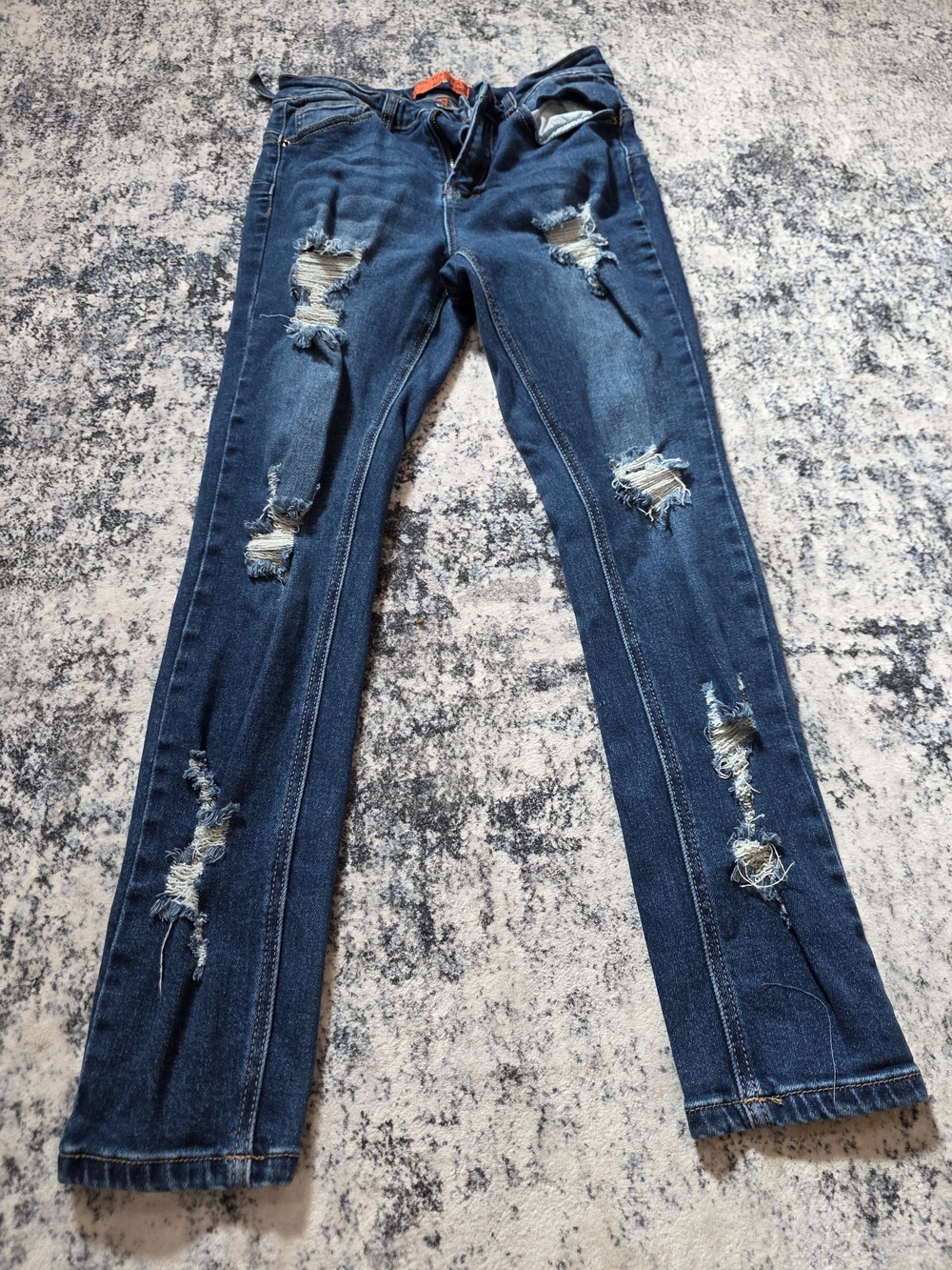 Wax Jean Dark Blue Distressed Skinny Jeans